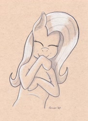 Size: 3243x4490 | Tagged: safe, artist:peruserofpieces, imported from derpibooru, fluttershy, pegasus, bust, crossed arms, female, mare, pencil drawing, smiling, toned paper, traditional art