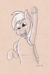 Size: 2843x4228 | Tagged: safe, artist:peruserofpieces, imported from derpibooru, derpy hooves, pegasus, pony, bust, female, happy, mare, pencil drawing, solo, toned paper, traditional art, wings