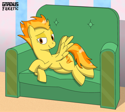 Size: 2157x1933 | Tagged: safe, artist:gradiusfanatic, imported from derpibooru, spitfire, pegasus, pony, bedroom eyes, couch, draw me like one of your french girls, female, mare, signature, solo, spread wings, wings