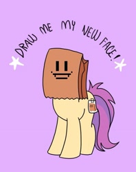Size: 795x1005 | Tagged: safe, artist:paperbagpony, edit, imported from derpibooru, oc, oc:paper bag, earth pony, draw me my new face, exploitable meme, female, flowey, meme, paper bag, undertale