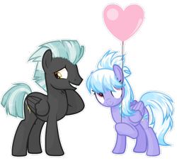 Size: 1280x1160 | Tagged: safe, artist:katnekobase, artist:kinkydoodle, artist:thieeur-nawng, imported from derpibooru, cloudchaser, thunderlane, pegasus, pony, balloon, female, hoof hold, male, mare, raised hoof, shipping, simple background, stallion, straight, thunderchaser, transparent background