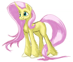 Size: 1155x990 | Tagged: safe, artist:thatonegib, imported from derpibooru, fluttershy, pony, unicorn, leak, spoiler:g5, female, fluttershy (g5 concept leak), fluttershy (g5), g5, g5 concept leak style, g5 concept leaks, hooves, long tail, mare, redesign, simple background, sketch, solo, unicorn fluttershy, white background