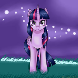 Size: 1200x1200 | Tagged: safe, artist:brilliant-luna, imported from derpibooru, twilight sparkle, alicorn, pony, digital art, female, looking at you, mare, night, smiling, solo, twilight sparkle (alicorn)