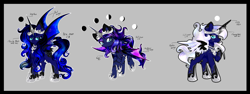 Size: 2715x1021 | Tagged: safe, artist:absolitedisaster08, imported from derpibooru, princess luna, alicorn, bat pony, bat pony alicorn, pony, leak, spoiler:g5, crown, female, g5, g5 concept leak style, hoof shoes, horn, jewelry, mare, princess luna (g5), raised hoof, redesign, regalia, simple background, solo