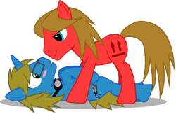 Size: 1109x721 | Tagged: safe, artist:thelastgherkin, imported from derpibooru, oc, oc only, earth pony, unicorn, blushing, glasses, goggles, implied gay, male, open mouth, simple background, stallion, transparent background