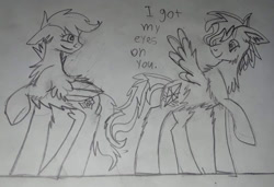 Size: 980x672 | Tagged: safe, imported from derpibooru, scootaloo, oc, oc:christle flyer, canon x oc, christaloo, colt, dialogue, female, filly, foal, male, shipping, straight, text, traditional art
