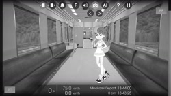 Size: 1280x720 | Tagged: safe, artist:razethebeast, artist:topsangtheman, imported from derpibooru, bon bon, sweetie drops, equestria girls, grayscale, hmmsim2, interior, japan, looking at you, monochrome, train, vehicle interior