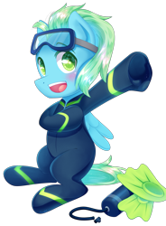 Size: 2774x3775 | Tagged: safe, artist:patchnpaw, imported from derpibooru, oc, oc only, oc:sea glow, pegasus, pony, air tank, dive mask, flippers, flippers (gear), scuba, scuba gear, scuba mask, simple background, solo, transparent background, wetsuit