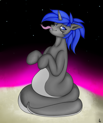 Size: 1024x1224 | Tagged: safe, artist:maxhe, imported from derpibooru, oc, oc:dream vezpyre, oc:dream², lamia, original species, snake, snake pony, unicorn, :p, arabian nights, coils, fangs, lamia dream², lamiafied, piercing, ponytail, smiling, species swap, tattoo, tongue out