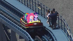 Size: 950x534 | Tagged: safe, derpibooru exclusive, imported from derpibooru, applejack, fluttershy, pinkie pie, rainbow dash, rarity, twilight sparkle, equestria girls, amusement ride, australia, boat, equestria girls in real life, gold coast, humane five, humane six, roller coaster, sea world