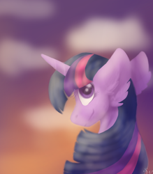 Size: 700x800 | Tagged: safe, artist:brendalobinha, imported from derpibooru, twilight sparkle, pony, unicorn, bust, ear fluff, female, fog, looking at you, mare, solo, unicorn twilight