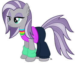 Size: 2428x2016 | Tagged: safe, artist:anime-equestria, imported from derpibooru, maud pie, earth pony, pony, 80s, alternate hairstyle, clothes, ear piercing, eyeshadow, female, jewelry, leg warmers, makeup, mare, necklace, piercing, shirt, simple background, solo, transparent background, vector