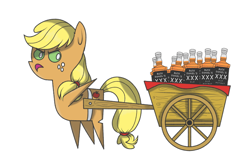 Size: 784x494 | Tagged: safe, artist:perfectblue97, imported from derpibooru, applejack, earth pony, pony, alcohol, cart, female, jack daniels, mare, pointy ponies, simple background, solo, white background