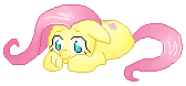 Size: 168x78 | Tagged: safe, artist:archego-art, artist:tilling-tan, imported from derpibooru, fluttershy, cute, lying down, pixel art, shyabetes, simple background, transparent background, wingless