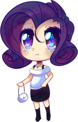 Size: 295x460 | Tagged: safe, artist:pekou, imported from derpibooru, rarity, human, bag, chibi, clothes, female, humanized, simple background, solo, transparent background