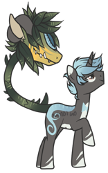 Size: 444x712 | Tagged: safe, artist:axolotlshy, deleted from derpibooru, imported from derpibooru, oc, oc only, cow plant pony, monster pony, original species, plant pony, augmented tail, colored hooves, fangs, horn, plant, raised hoof, simple background, solo, thorn, thorns, transparent background