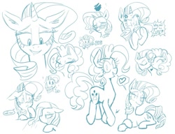 Size: 1121x861 | Tagged: safe, artist:shelbysmol, imported from derpibooru, pinkie pie, rarity, earth pony, pony, unicorn, blushing, duo, female, lesbian, raripie, shipping, sketch, sketch dump