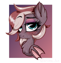 Size: 3000x3115 | Tagged: safe, artist:lux-arume, artist:luxsimx, imported from derpibooru, oc, oc only, oc:efflorescence, bat pony, pony, bat pony oc, bust, female, makeup, mare, sketch, solo, wings