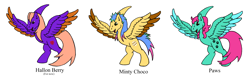 Size: 2208x744 | Tagged: safe, artist:chili19, imported from derpibooru, oc, oc only, harpy, monster pony, original species, horn, paw prints, simple background, white background, wings