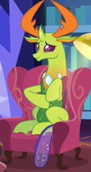 Size: 462x870 | Tagged: safe, imported from derpibooru, screencap, thorax, changedling, changeling, triple threat, chair, cropped, cute, king thorax, male, rubbing, sitting, solo, thorabetes