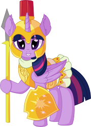 Size: 5516x7718 | Tagged: safe, artist:cyanlightning, imported from derpibooru, twilight sparkle, alicorn, pony, scare master, absurd resolution, armor, armor skirt, athena, athena sparkle, beautiful, clothes, costume, cute, female, looking at you, mare, nightmare night, nightmare night costume, shield, simple background, skirt, smiling, smug, solo, spear, transparent background, twilight sparkle (alicorn), vector, weapon