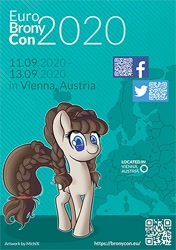 Size: 700x992 | Tagged: safe, artist:michix, imported from derpibooru, oc, oc only, oc:connie bloom, earth pony, pony, 2020, austria, braid, euro bronycon, europe, facebook, female, mare, meta, text, twitter