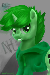 Size: 2000x3000 | Tagged: safe, artist:nihaicreeper, imported from derpibooru, oc, oc only, oc:nihaicreeper, pony, unicorn, clothes, creeper, green, green eyes, solo