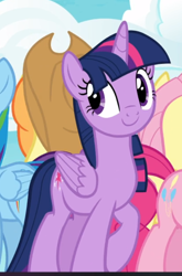 Size: 538x817 | Tagged: safe, imported from derpibooru, screencap, applejack, fluttershy, pinkie pie, rainbow dash, twilight sparkle, alicorn, earth pony, pegasus, pony, fame and misfortune, cropped, cute, female, mare, raised hoof, smiling, solo focus, twiabetes, twilight sparkle (alicorn), we're not flawless