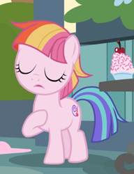 Size: 649x847 | Tagged: safe, imported from derpibooru, screencap, toola roola, pony, fame and misfortune, cropped, eyes closed, female, raised hoof, solo