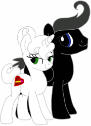 Size: 720x1000 | Tagged: safe, artist:kittythenerd, deleted from derpibooru, imported from derpibooru, oc, oc only, oc:cloud breeze, oc:thunderbolt, pegasus, pony, unicorn, duo, female, grin, male, mare, simple background, smiling, stallion, white background