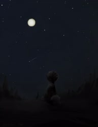 Size: 2550x3300 | Tagged: safe, artist:rigbyh00ves, artist:th3ipodm0n, imported from derpibooru, pony, dark, high res, moon, night, rear view, scenery, sitting, solo, stargazing, stars