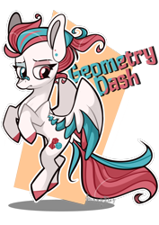 Size: 1920x2716 | Tagged: safe, artist:lilsunnyday, imported from derpibooru, oc, oc only, oc:geometry dash, pegasus, pony, bandaid, bandaid on nose, ear piercing, geometry dash, heterochromia, piercing, ponified, simple background, solo, transparent background, two toned wings, wings