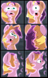 Size: 5000x8000 | Tagged: safe, artist:chedx, imported from derpibooru, oc, oc only, oc:fast hooves, oc:home defence, oc:king speedy hooves, clydesdale, earth pony, pegasus, pony, unicorn, comic:the fusion flashback, comic, commissioner:bigonionbean, confused, confusion, conjoined, cutie mark, dialogue, fusion, fusion:big macintosh, fusion:fast hooves, fusion:flash sentry, fusion:home defence, fusion:king speedy hooves, fusion:shining armor, fusion:trouble shoes, magic, merge, merging, panicking, parent:big macintosh, parent:shining armor, potion, writer:bigonionbean