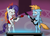 Size: 2873x2087 | Tagged: safe, artist:zsparkonequus, imported from derpibooru, rarity, oc, oc:harmony star, alicorn, alicorn oc, bipedal, fire, guitar, guitar hero, guitar hero controller, guitarity, horn, mane of fire, musical instrument, television, through the fire and flames