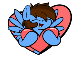 Size: 2560x1920 | Tagged: safe, artist:kimjoman, artist:php142, imported from derpibooru, part of a set, oc, oc only, oc:pegasusgamer, pegasus, pony, bust, eyes closed, happy, heart, holiday, simple background, solo, transparent background, valentine's day, wings, ych result