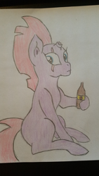 Size: 1836x3264 | Tagged: safe, artist:firestarter, imported from derpibooru, tempest shadow, bottle, eye scar, scar, tempest stole my drink, traditional art