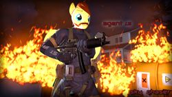 Size: 1920x1080 | Tagged: safe, artist:sky chaser, imported from derpibooru, oc, oc only, oc:sky chaser, anthro, pegasus, 3d, agent, beard, facial hair, fire, gun, male, solo, source filmmaker, weapon