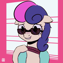 Size: 865x865 | Tagged: safe, artist:kerpupu, imported from derpibooru, bon bon, lyra heartstrings, sweetie drops, earth pony, pony, slice of life (episode), female, lesbian, lyrabon, mare, rope, shipping, signature, simple background, sunglasses