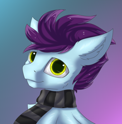 Size: 2832x2895 | Tagged: safe, artist:snowstormbat, imported from derpibooru, oc, oc only, oc:tundra, pony, bust, clothes, gradient background, looking at you, male, portrait, scarf, solo, stallion