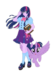 Size: 4237x6000 | Tagged: safe, artist:pink1ejack, imported from derpibooru, kotobukiya, twilight sparkle, alicorn, human, pony, equestria girls, absurd resolution, bishoujo, book, clothes, cute, female, glasses, human ponidox, humanized, i can't believe it's not sci-twi, japanese, kotobukiya twilight sparkle, looking at you, mare, miniskirt, moe, open mouth, pleated skirt, self ponidox, shoes, simple background, skirt, smiling, socks, solo, transparent background, twiabetes, twilight sparkle (alicorn), twilight's professional glasses, vector