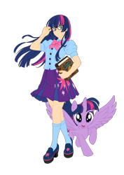 Size: 4237x6000 | Tagged: safe, artist:pink1ejack, imported from derpibooru, kotobukiya, twilight sparkle, alicorn, human, pony, equestria girls, absurd resolution, bishoujo, book, clothes, cute, female, glasses, human coloration, human ponidox, humanized, i can't believe it's not sci-twi, japanese, kotobukiya twilight sparkle, looking at you, mare, miniskirt, moe, open mouth, pleated skirt, self ponidox, shoes, simple background, skirt, smiling, socks, solo, transparent background, twiabetes, twilight sparkle (alicorn), twilight's professional glasses, vector