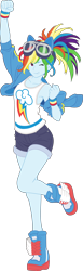 Size: 1842x6000 | Tagged: safe, artist:pink1ejack, imported from derpibooru, rainbow dash, human, equestria girls, absurd resolution, armpits, blue skin, clothes, cute, dashabetes, denim shorts, female, goggles, jacket, legs, moe, one eye closed, pony ears, sexy, shorts, simple background, smiling, solo, tanktop, tomboy, transparent background, vector, wink