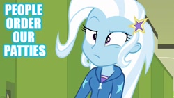 Size: 1280x720 | Tagged: safe, edit, edited screencap, imported from derpibooru, screencap, trixie, equestria girls, equestria girls series, forgotten friendship, caption, female, image macro, krusty krab training video, meme, solo, spongebob squarepants, text, trixie yells at everything