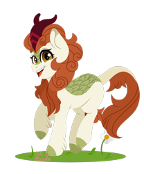 Size: 1300x1560 | Tagged: safe, artist:cottonsweets, imported from derpibooru, autumn blaze, kirin, awwtumn blaze, cute, fanart, female, flower, grass, lineless, simple background, solo, transparent background