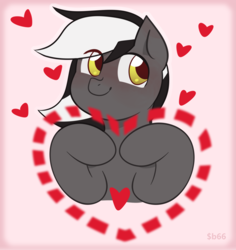 Size: 1452x1540 | Tagged: safe, artist:sb66, imported from derpibooru, oc, oc only, oc:kenn, hybrid, pony, skunk, skunk pony, heart, smiling, solo, ych result