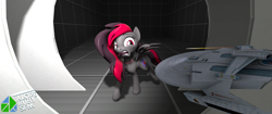 Size: 2048x858 | Tagged: safe, artist:alope ruby aspendale, imported from derpibooru, oc, oc:discordant storm, pegasus, 3d, cute, female, gray coat, indoors, inside, mare, red and black oc, red eyes, red mane, solo, source filmmaker, star trek, star trek ii: the wrath of khan, starship, why, wings