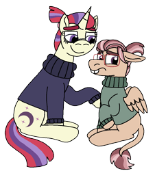 Size: 902x1000 | Tagged: safe, artist:kindheart525, artist:shelbi-cat, imported from derpibooru, moondancer, oc, oc:solomon, hybrid, mule, unicorn, kindverse, female, glasses, male, mother and child, mother and son, parent:moondancer, pegamule, simple background, transparent background