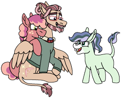 Size: 995x803 | Tagged: safe, artist:kindheart525, imported from derpibooru, oc, oc:amphritite, oc:chelsea, oc:solomon, donkey, hybrid, mule, kindverse, beard, facial hair, glasses, offspring, parent:moondancer, parent:oc:honeycrisp, parent:oc:solomon, parents:oc x oc, pegamule, simple background, transparent background