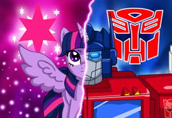 Size: 2902x2000 | Tagged: safe, artist:edcom02, imported from derpibooru, twilight sparkle, alicorn, pony, spoiler:comic, spoiler:friendship in disguise, autobot, crossover, optimus prime, transformers, twilight sparkle (alicorn)