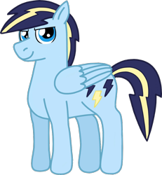 Size: 992x1075 | Tagged: safe, artist:kindheart525, imported from derpibooru, oc, oc only, oc:lightning bolt, pegasus, pony, kindverse, offspring, parent:rainbow dash, parent:soarin', parents:soarindash, simple background, solo, transparent background